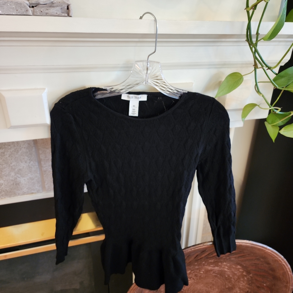 White House Black Market  Peplum Sweater in Black with 3/4 Sleeves Size XS